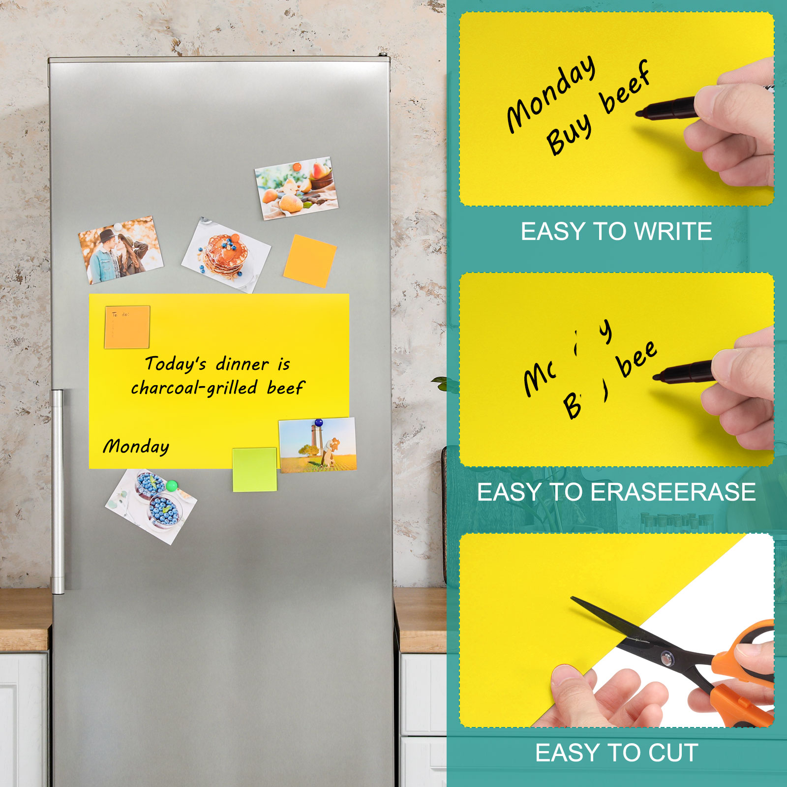Uxcell Magnetic Dry Erase Board Sheet for Fridge, 6 Pcs 12 x 8 Inch Erasable Refrigerator Whiteboard for Kitchen for Home Kitchen Organizer Planner Office Storage, Yellow (0.6mm)
