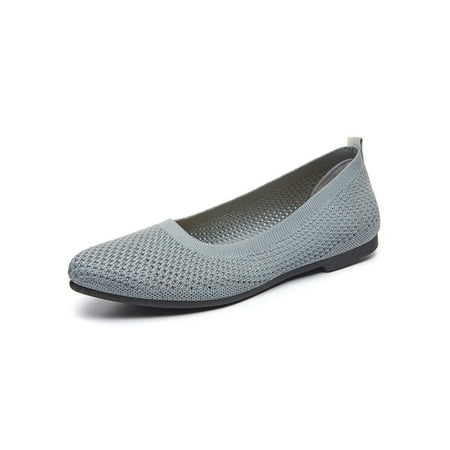 

Tenmix Ladies Flats Pointy Toe Ballet Flat Slip On Walking Shoe Mesh Casual Shoes Women Lightweight Anti-Slip Gray 7