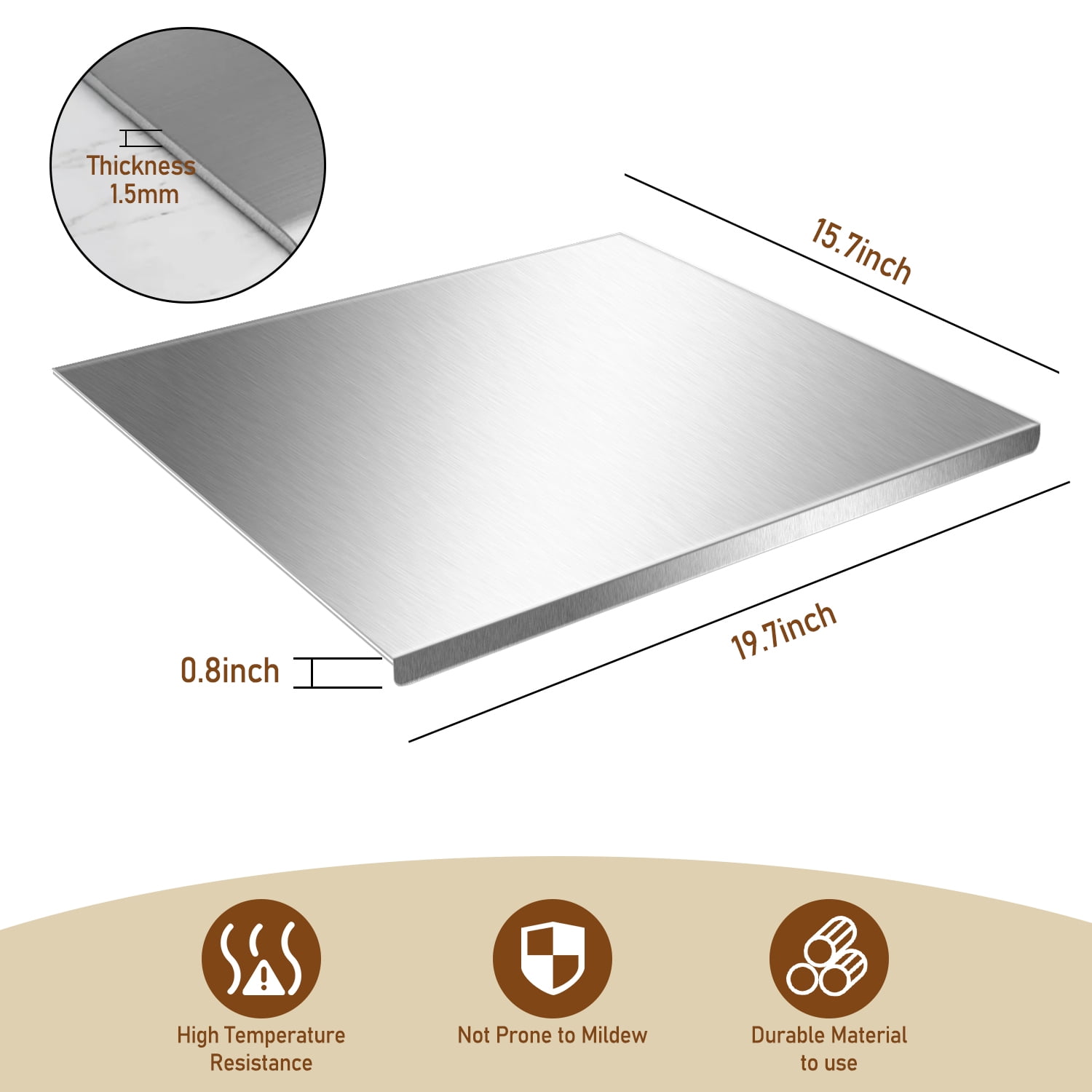Cutting Boards for Kitchen, AOKIWO Large Stainless Steel Baking Boards with scraper, Suitable for Bread, Meat, Vegetables, (19.7 x 15.7 in)