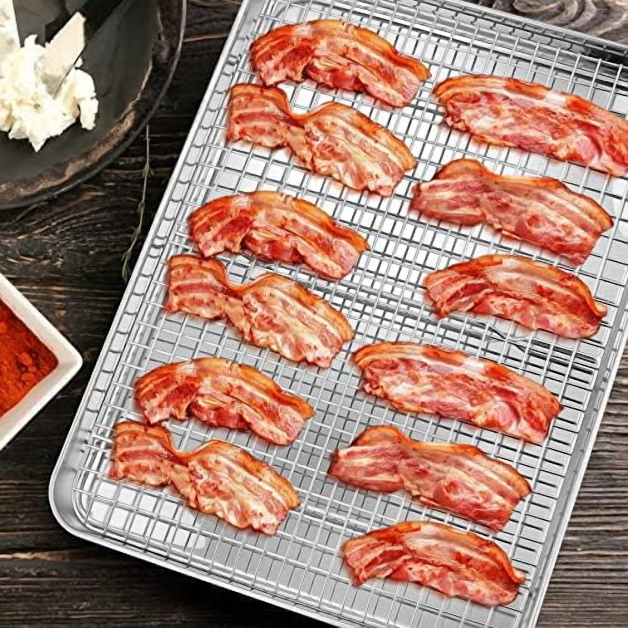 Stainless Steel Baking Sheet with Rack Set,  12.4”x9.7” Cookie Sheet Broiling Pan for Oven, Rimmed Metal Tray with Wire Rack for Cooking/Baking/Cooling/Bacon, Non-toxic & Dishwasher Safe