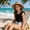 Black, variant on Girls' Two Piece Tankini Swimsuit - Ruffled Crisscross Ruched Top & High Waisted Palm Print Bottoms, Modest Swimwear for 7-16 Years