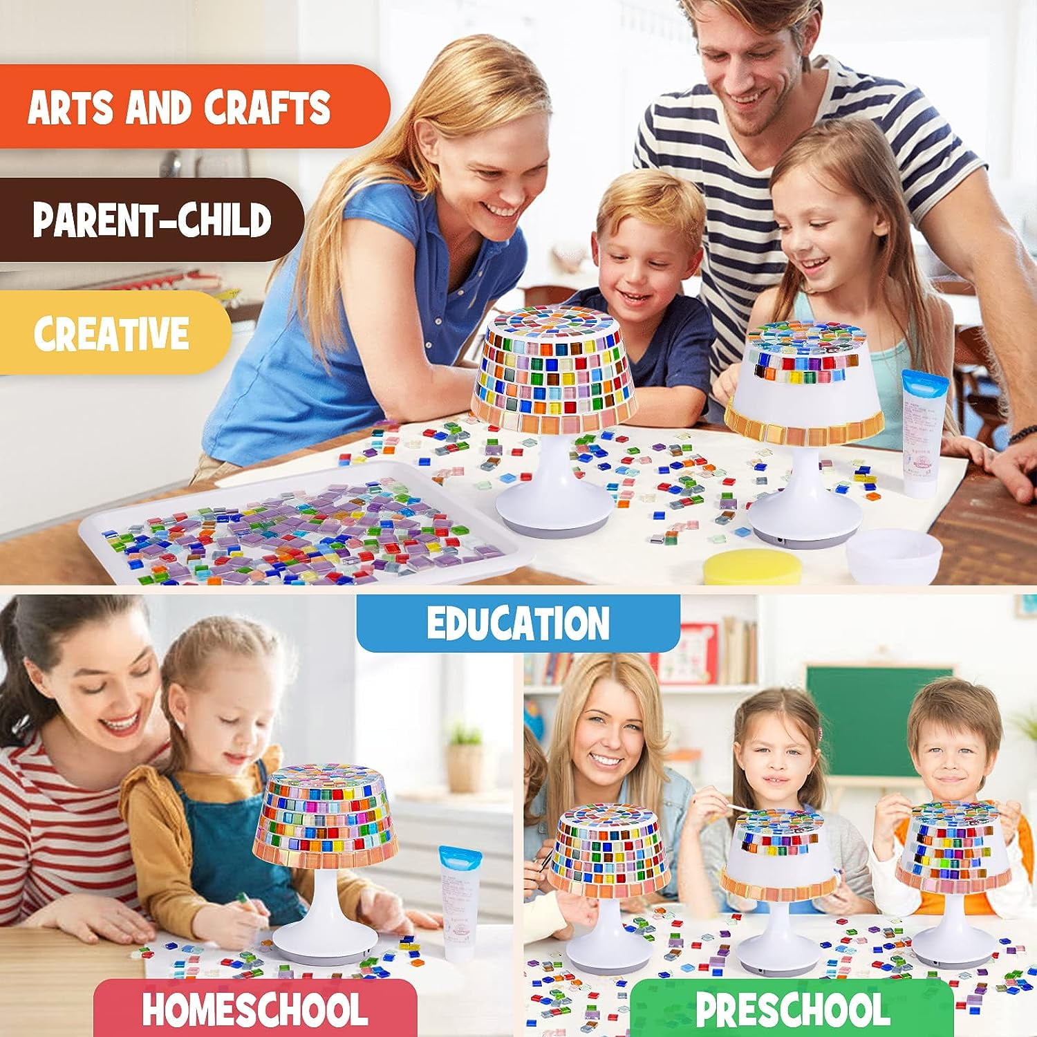 Make Your Own Mosaic Night Light Kit Arts and Crafts for Kids Ages 8-12 DIY Stained Glass Set Crafts Kit for Teens Adults Creativity Rechargeable Turkish Table Lamp Toys Girls Boy Birthday Gift