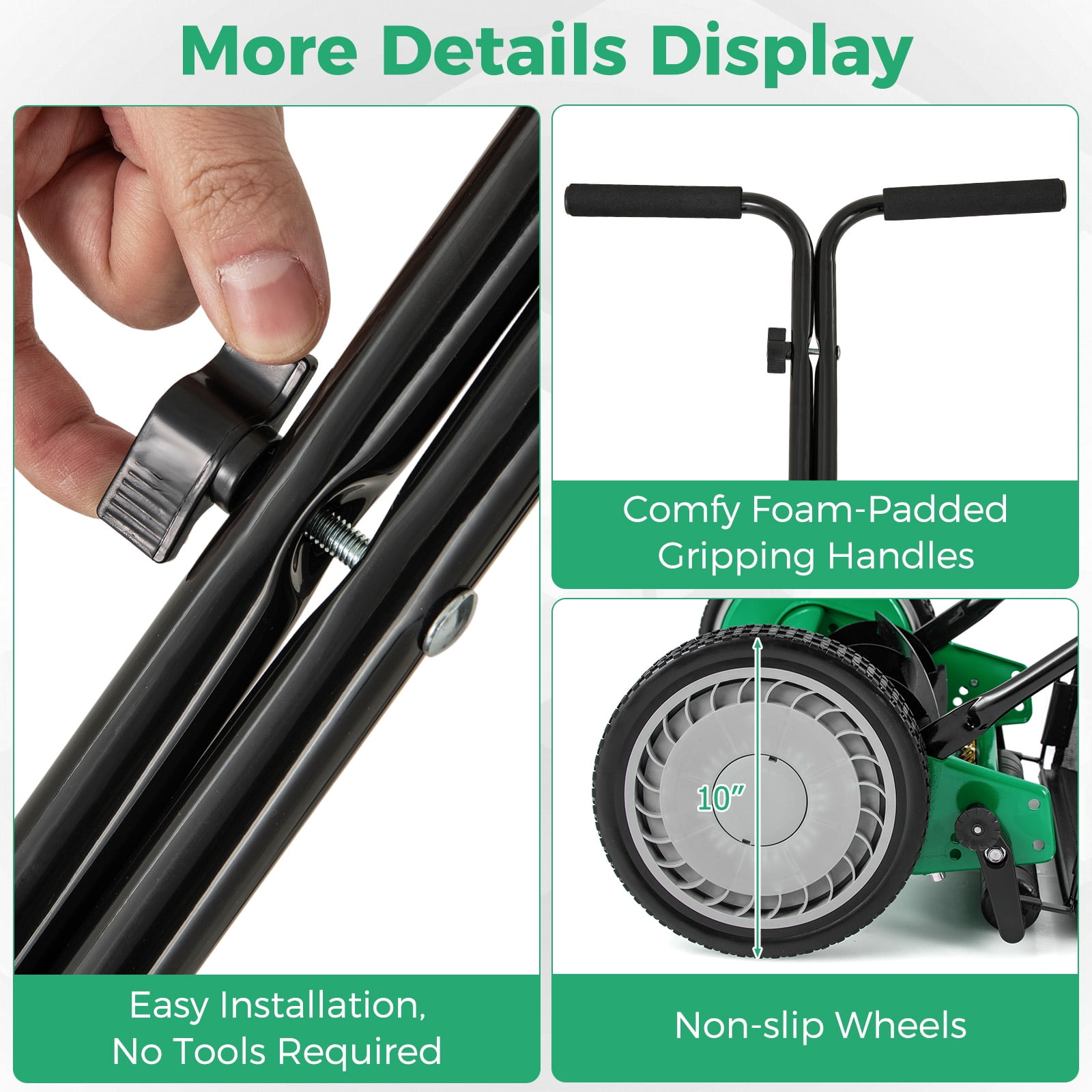 Gymax 14'' Manual Reel Mower w/ 5-Blade 6.6 Gallon Removable Grass Catcher for Garden Green