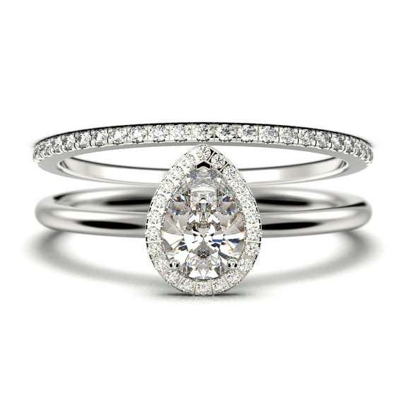 Beautiful Art Deco 1.75 Carat Pear Cut Affordable Diamond Moissanite Engagement Ring, Classic Wedding Ring, One Matching Band in 925 Sterling Silver With 18k White Gold Plating