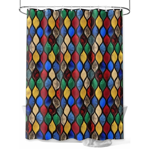 Abstract Shower Curtain, Stained Glass Moroccan Texture Waterproof Shower Curtain Set with 12 Hooks Lightweight Washable Fabric Shower Curtains for Bathroom 72x78 Inches