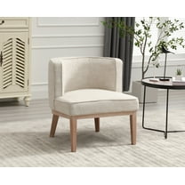 Dayalane Accent Chair, Mid-Century Modern Wooden Barrel Chair with Curved Back, Farmhouse Linen Upholstered Round Side Chair for Living Room Bedroom Bistro Waiting Room, Beige