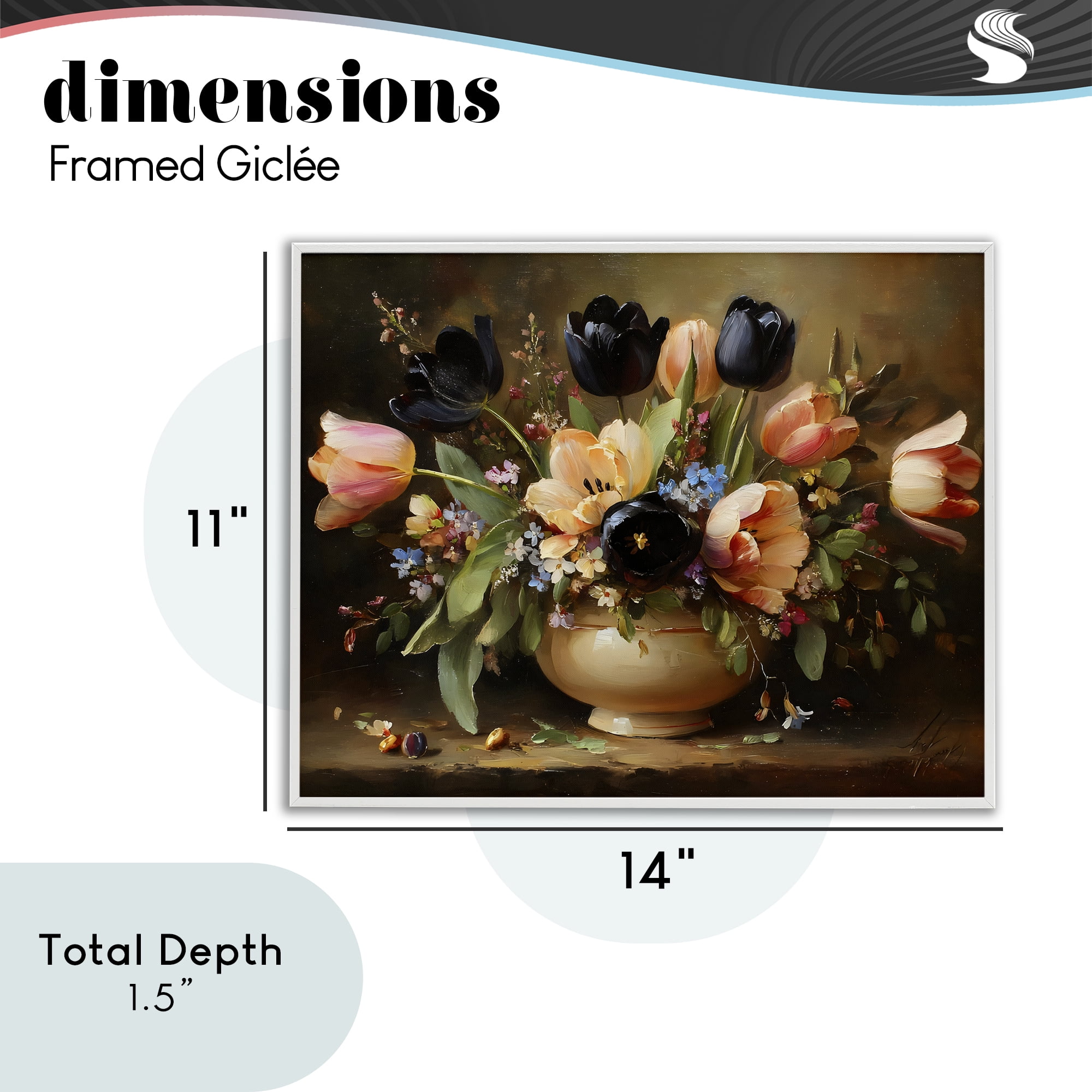 Stupell Industries Black Tulips & Peach Bouquet White Framed Giclee Art, design by Franklyn Gregory