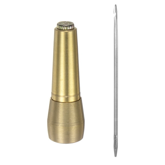Uxcell Copper Handle Sewing Awl Set Handwork Sewing Awl Needle Repair Tool Kit with 1 Needle, Yellow