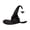 Black, Bat, variant on Halloween Witch Hat, Stylish Black Wide Brim Pleated & Crooked Witch Hat with Bat Design, Halloween Costumes