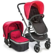 Angle View: Babyroues Letour II Stroller with Bassinet Silver Frame, Red Fabric