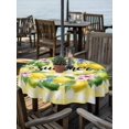 thumbnail image 2 of Outdoor Tablecloth with Umbrella Hole for Patio/Picnic/Party/Camping, Summer Fruits Waterproof Table Cloth Round Cover Washable, Watercolor Lemon Leaves Wreath Yellow Plaid (Dia 60"), 2 of 8