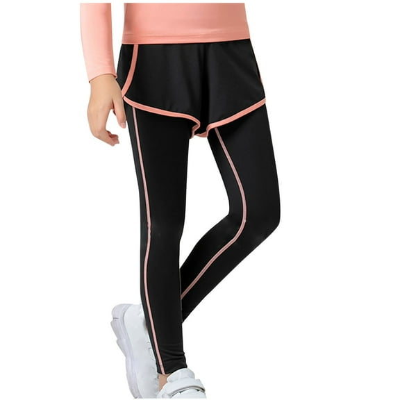 Ltctricy Girls Boys Athletic Leggings Unisex Children 2 in 1 Workout Pants Full Length Gym Tights