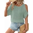 thumbnail image 3 of Women'S Cold Shoulder Eyelet Tops Crew Neck Batwing Sleeve T-Shirts Textured Knit Green S, 3 of 9