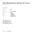 thumbnail image 2 of 2002-2004 Dodge Ram 1500 New 20" Chrome Replacement Wheel Rim, 2 of 2