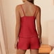 thumbnail image 4 of Conjunto de pijama informal para mujer, de poliéster, con camisa sin mangas y pantalones de color liso, para estar en casa, 4 of 7