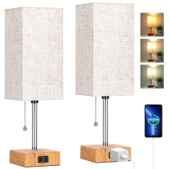 Bedside Lamps for Bedroom Set of 2 with AC Outlet,3-Way Dimmable AVV Table Lamps Small Nightstand Lamp for Living Room