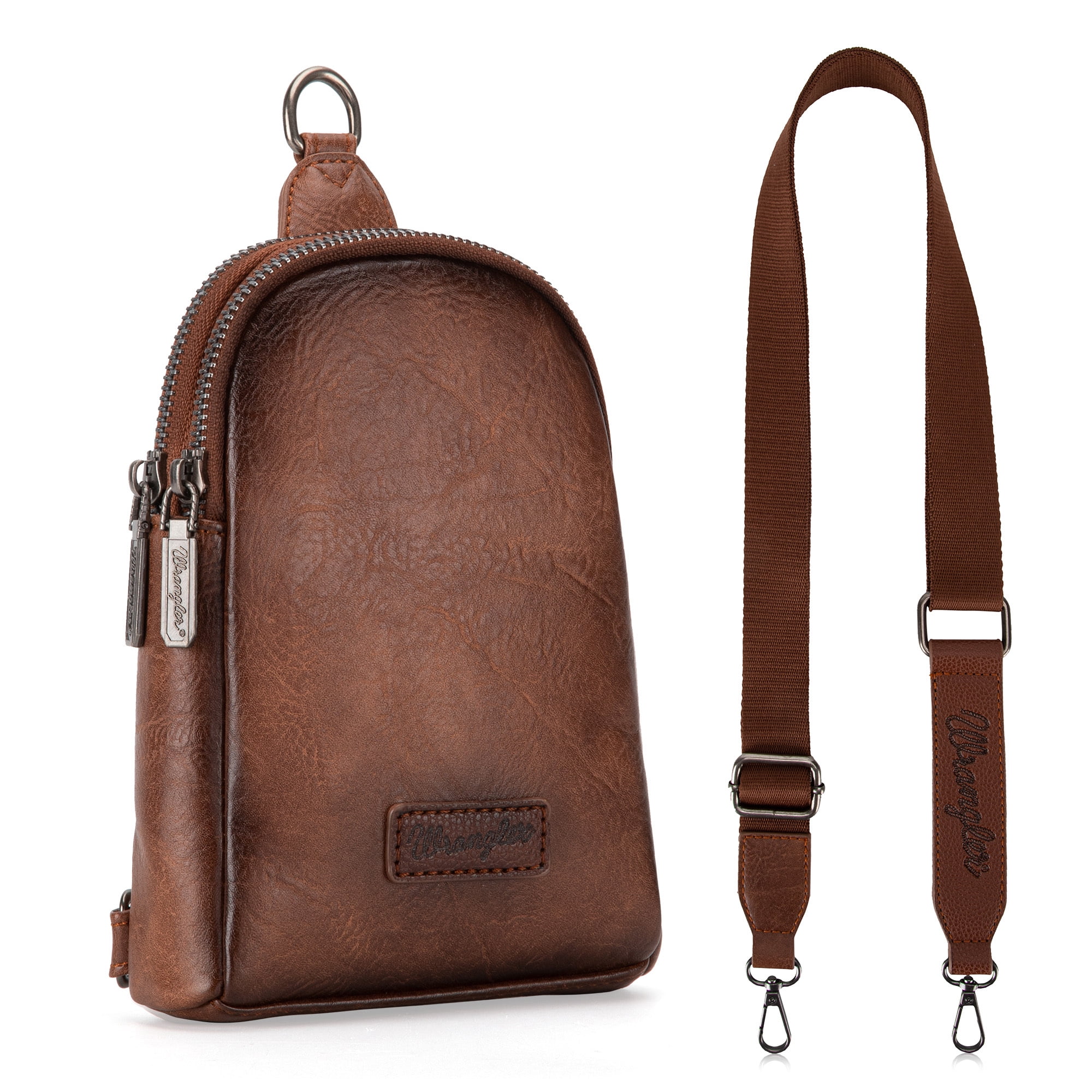 Wrangler Crossbody Sling Bags for Women Cross Body Fanny Pack Purse with Detachable Strap Zipper 7.5 "H, Distressed-Dark Brown