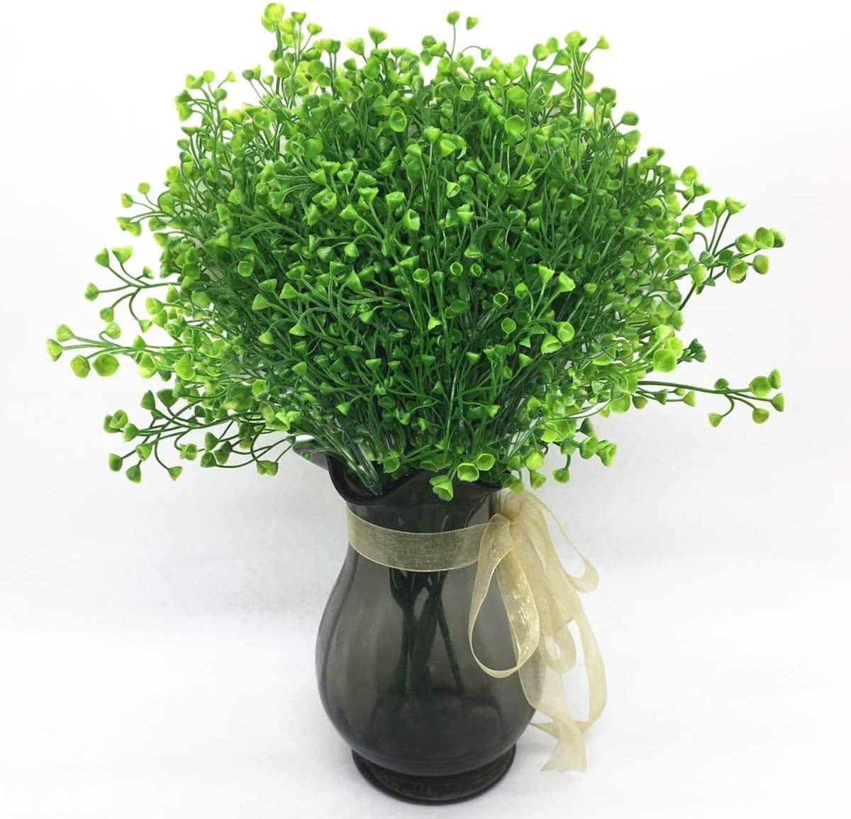 Artificial Plants, Fake Bell Grass Flowers Plastic Greenery Lifelike Patio Yard Corridor Indoor Outdoor Home Garden Balcony Party Pot Planter Filler Table Arrangement Decoration Green 8 pcs A