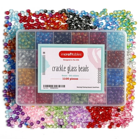 Crackle Glass Beads 24 Colors 1100pcs 6mm Kit for Jewelry Making by Incraftables