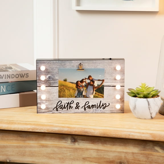 Northlight LED Lighted Faith & Family Picture Frame with Clip - 4" x 6"