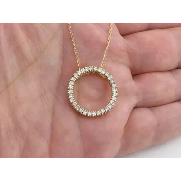1.20CT Round Lab Created Diamond Eternity Circle Pendant 14k Yellow Gold Plated Solid 925 Sterling Silver