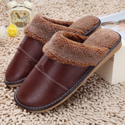 Zapatillas de algodón de moda, zapatillas de piel de vaca de invierno, zapatillas de casa para hombres y mujeres