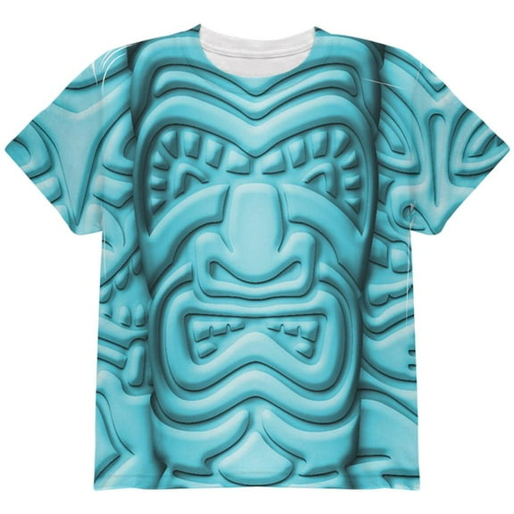 Tiki God Blue Face Luau All Over Youth T Shirt Multi YLG