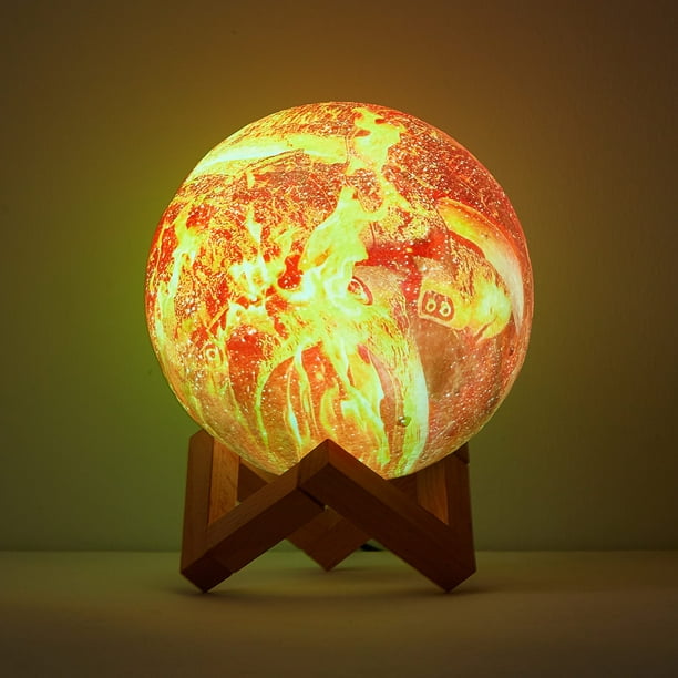 Urban Shop 3D Print Color Changing Moon Lamp with Wood Stand, remote control and USB Adaptor, 7 ...