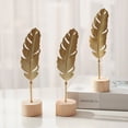 thumbnail image 3 of Pebbuoy Golden Ginkgo Leaf Decoration with Wood Base Metal Feather Leaves Snowflake Figurine Statue Sculpture Home Office Living Room Desktop Ornament Christmas Gift, 3 of 7