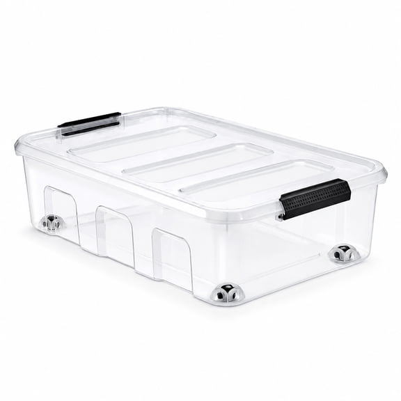 Sorbus 40 Qt Clear Underbed Storage Bin with Wheels & Snap-Lock Lid – Plastic Rolling Organizer for Clothes, Bedding & More