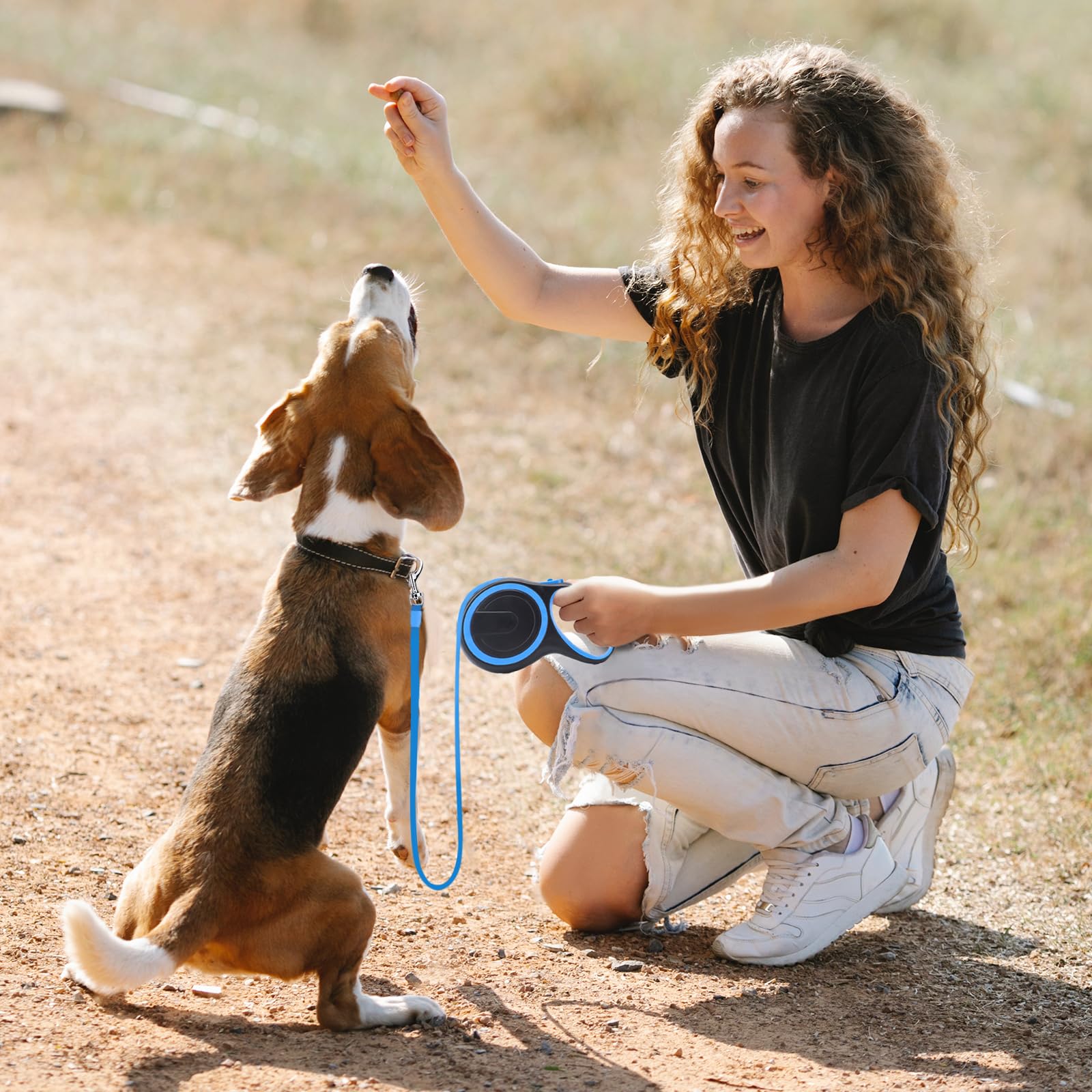 KUCASI Pink Retractable Dog Leash, 16ft Heavy Duty Walking Dog Leash for Medium Small Dogs up to 44lb, Anti-Slip Handle 360°Tangle-Free Nylon Tape, One-Handed One Button Lock and Release