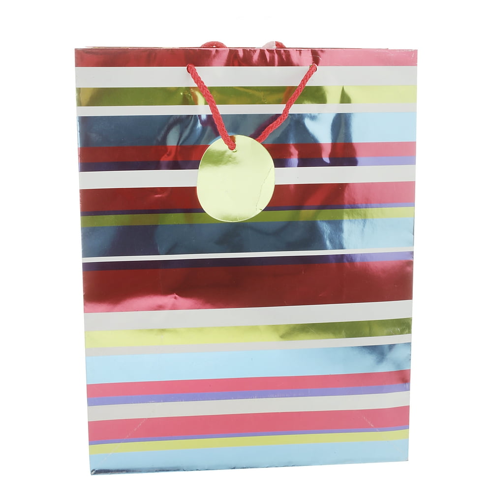 MultiColored Striped Medium Gift Bag with Red Rope