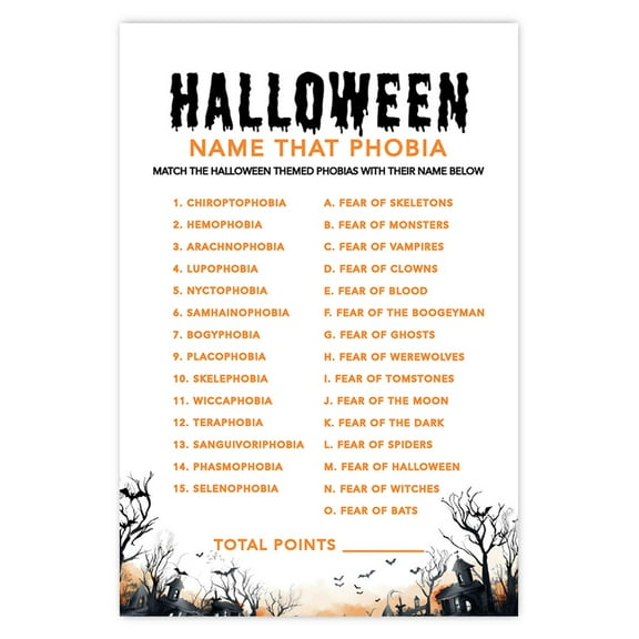 Koyal Wholesale Name That Phobia Halloween Game Cards for Halloween Party, Fun Activities, Spooky Haunted House, Pk-24