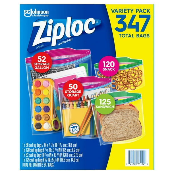 Ziploc Bags 52 Gallon, 50 Quart, 120 Snack, 125 Sandwich (347 ct