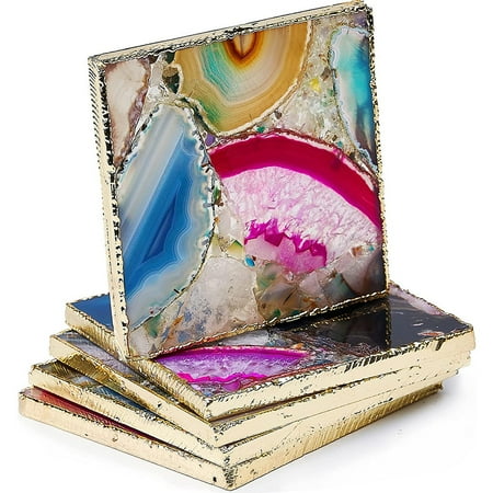 

Set of 4 onyx square coasters natural rainbow crystal coasters for drinks gold rimmed onyx square coasters onyx sliced gemstone coasters for home decoration onyx coasters for coffee table