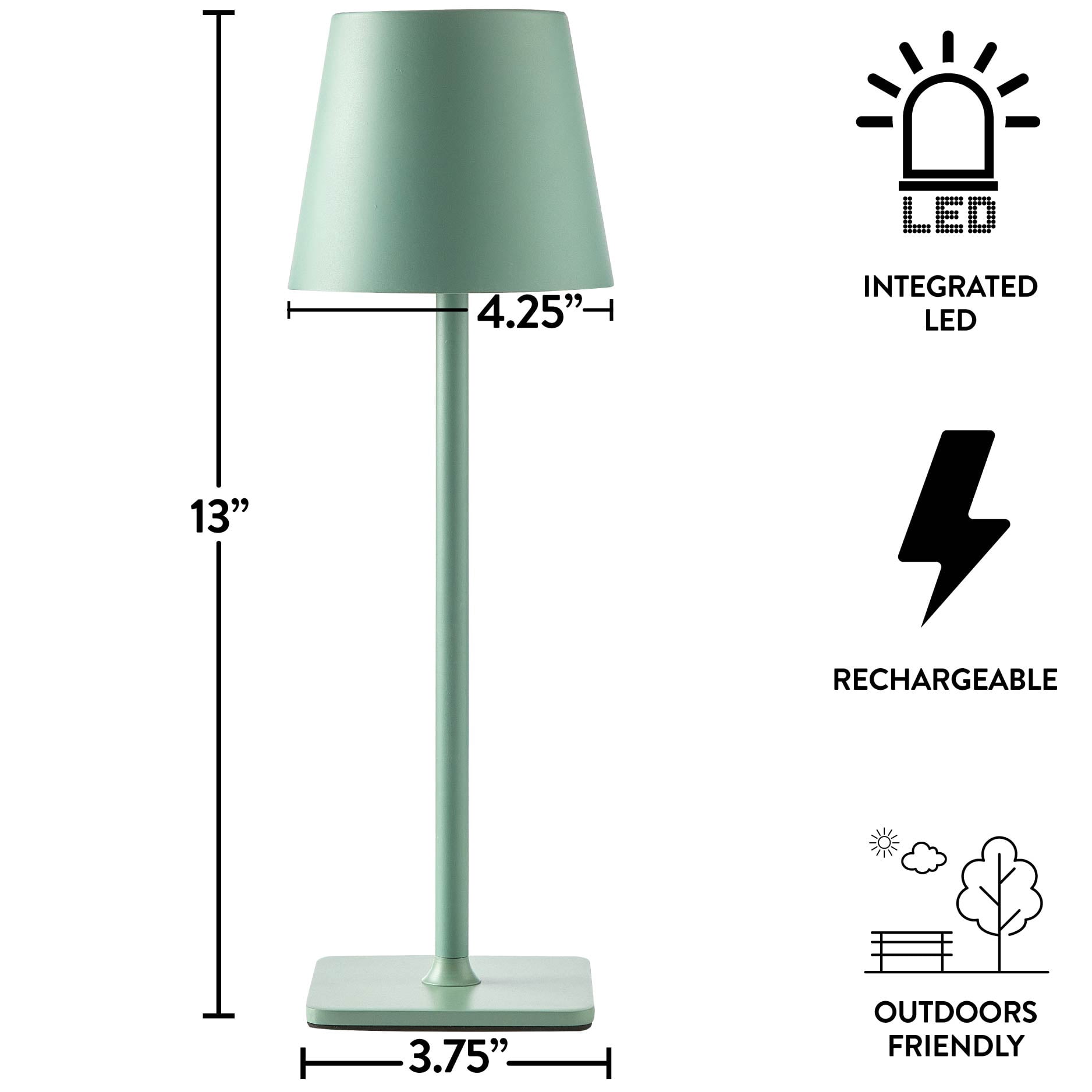Mainstays Rechargeable 13" Table Lamp, Sage Green