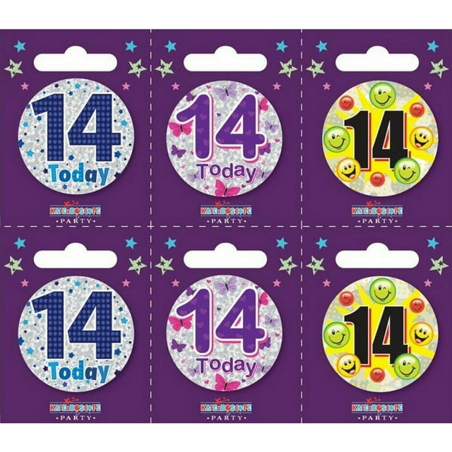 Apac Assorted Designs 14th Birthday Badge (Pack of 6)