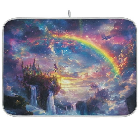 

WOBOGO Rainbow Fairyland Kitchen Drying Mat Heat Resistant Drainage with Non-Slip Rubber Backing Hides Stains Super Absorbent Easy to Clean 18×24in