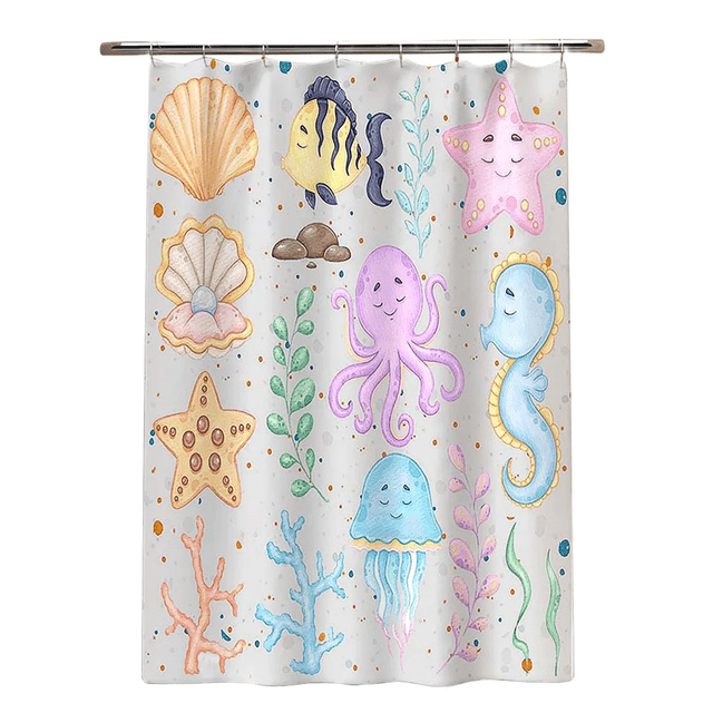 Cortina Para Baño Impermeable Tela 180x180cm Con 12 Xtellar multicolor