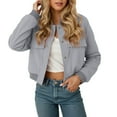 thumbnail image 2 of Cropped Jacket for Women 2025 Long Sleeve Baseball Collar Button Down Casual Jackets with Pockets Outerwear, 2 of 6