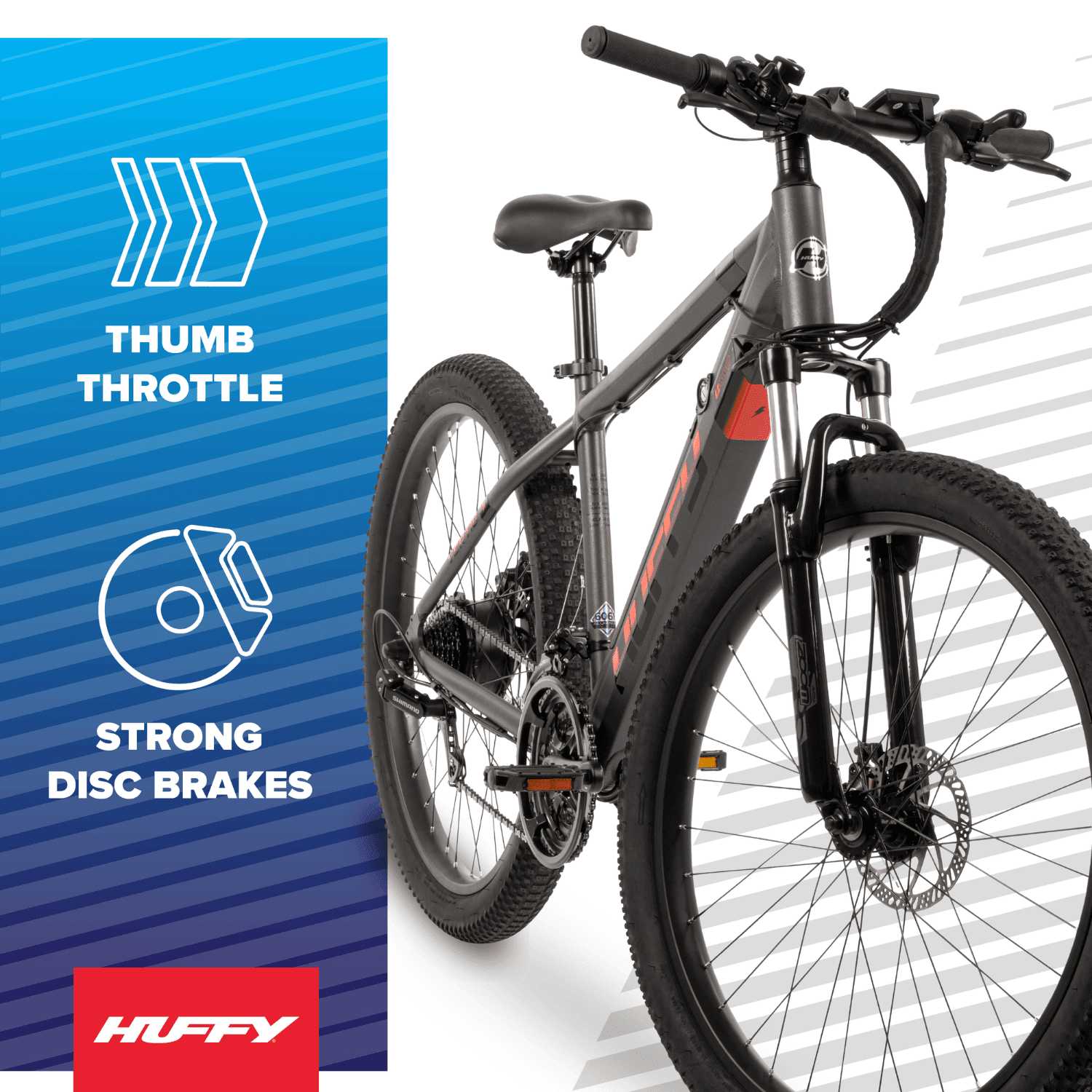 Huffy 27.5" Vertis 36V Electric Mountain Bike, Fits Riders 60"+, Gray, Adult, Unisex