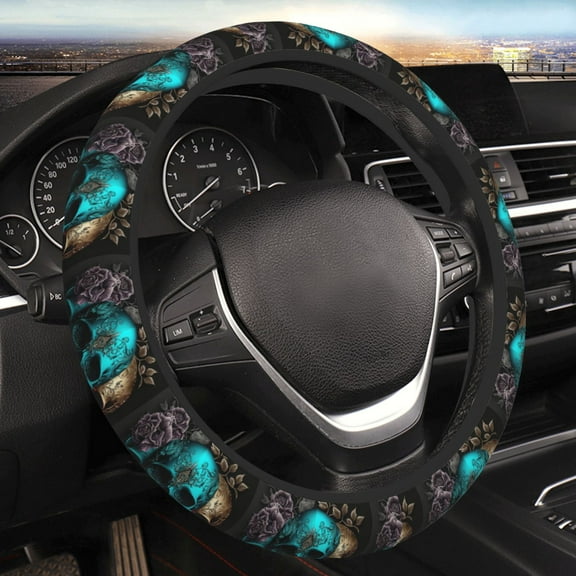 Steering Wheel Cover Anti-Slip Elastic Car Protective Universal 15 Inch Fit for Vehicles Auto SUVs , Cool Skulls Gothic Day Of The Dead