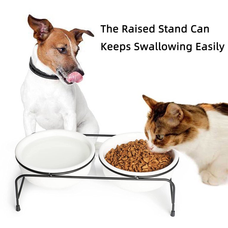 Ceramics Raised Cat Small Dog Bowls With Heighten Metal Stand For