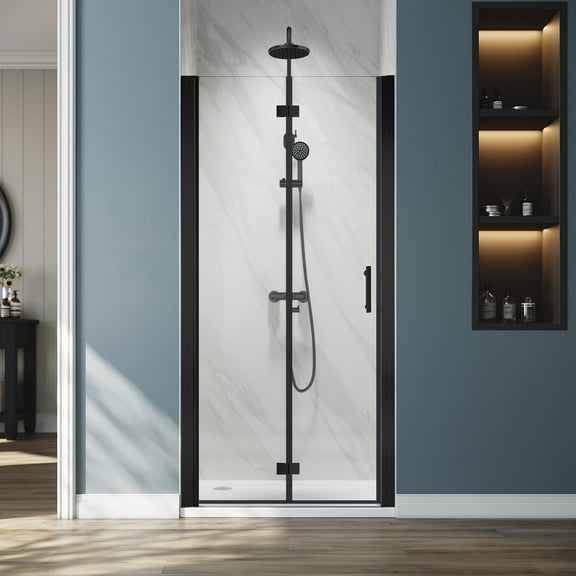 Sunny Shower 30" W x 72" H Frameless Pivot Shower Door in Black Adjustable Width