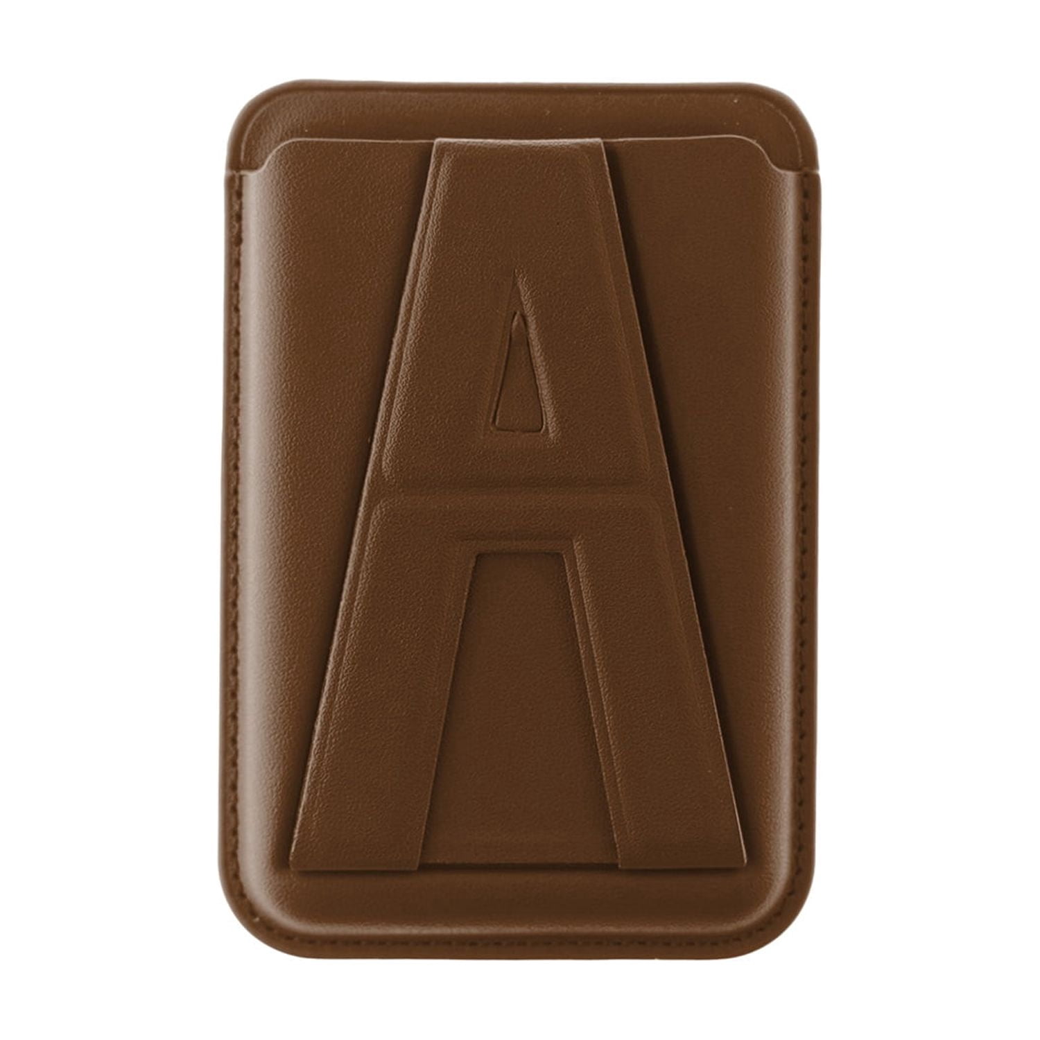 A Design Leather Card Holder Wallet with Foldable Stand - Brown