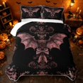 thumbnail image 2 of Erosebridal Spooky Damask Bat Quilt King, Boho Bow King Coverlet Set for Boys Girls, Black Dusty Mauve, 3pcs 1 Bedspread and 2 Pillowcases, 2 of 7