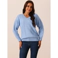 thumbnail image 3 of DARING DIVA V Neck Long Sleeve Sweater Casual Loose Chunky Pullover S Blue, 3 of 5