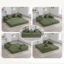 Jopath 79" Convertible Sofa Bed with Fixed-Shape Frame & Removable Armrests, Modular Corduroy Sleeper Sofa with 2 Pillows,Folding Mattress Couch for Small Spaces - No Assembly Needed,Green