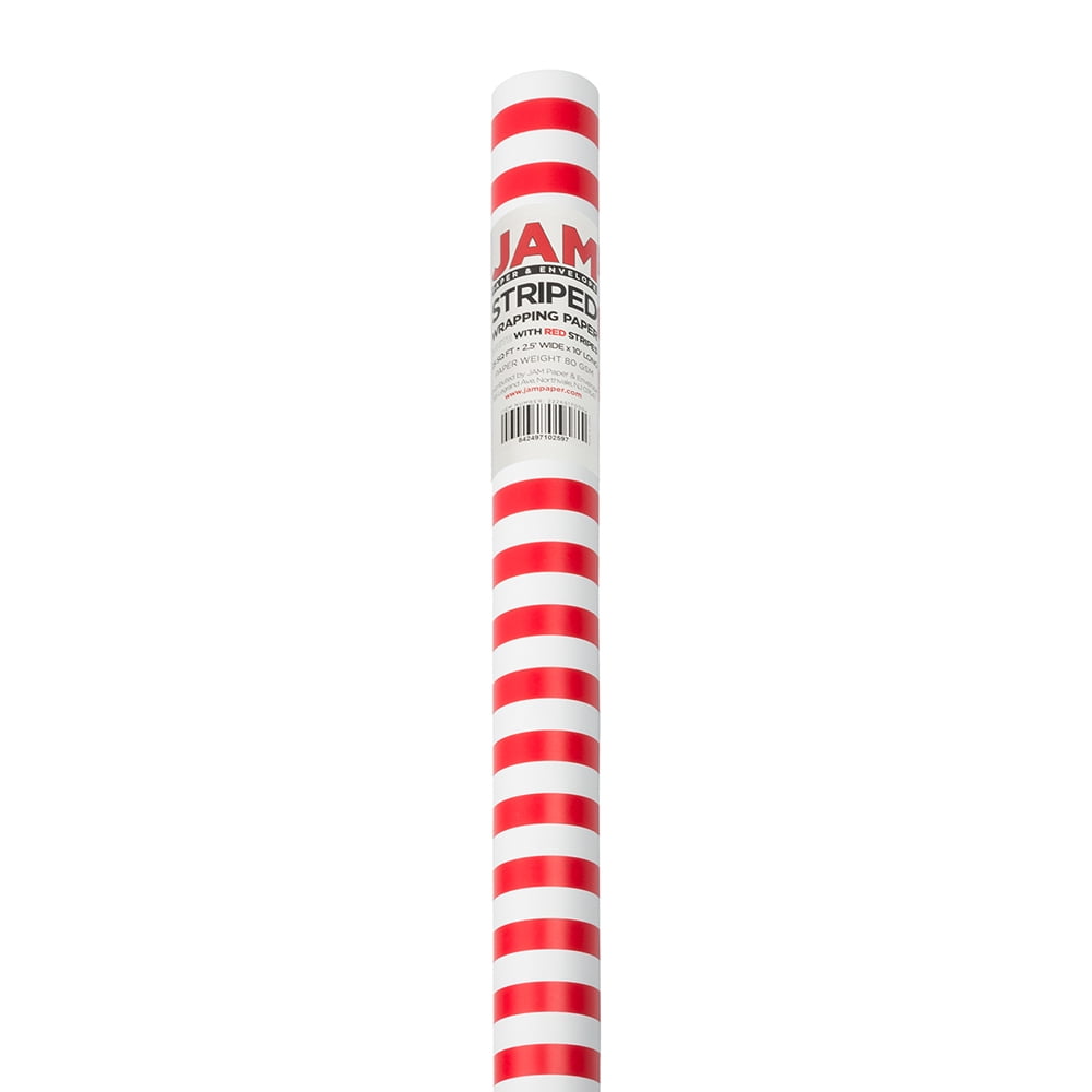 JAM Paper Christmas Stripe Wrapping Paper, Red & White, 25 sq. ft, 1 Roll