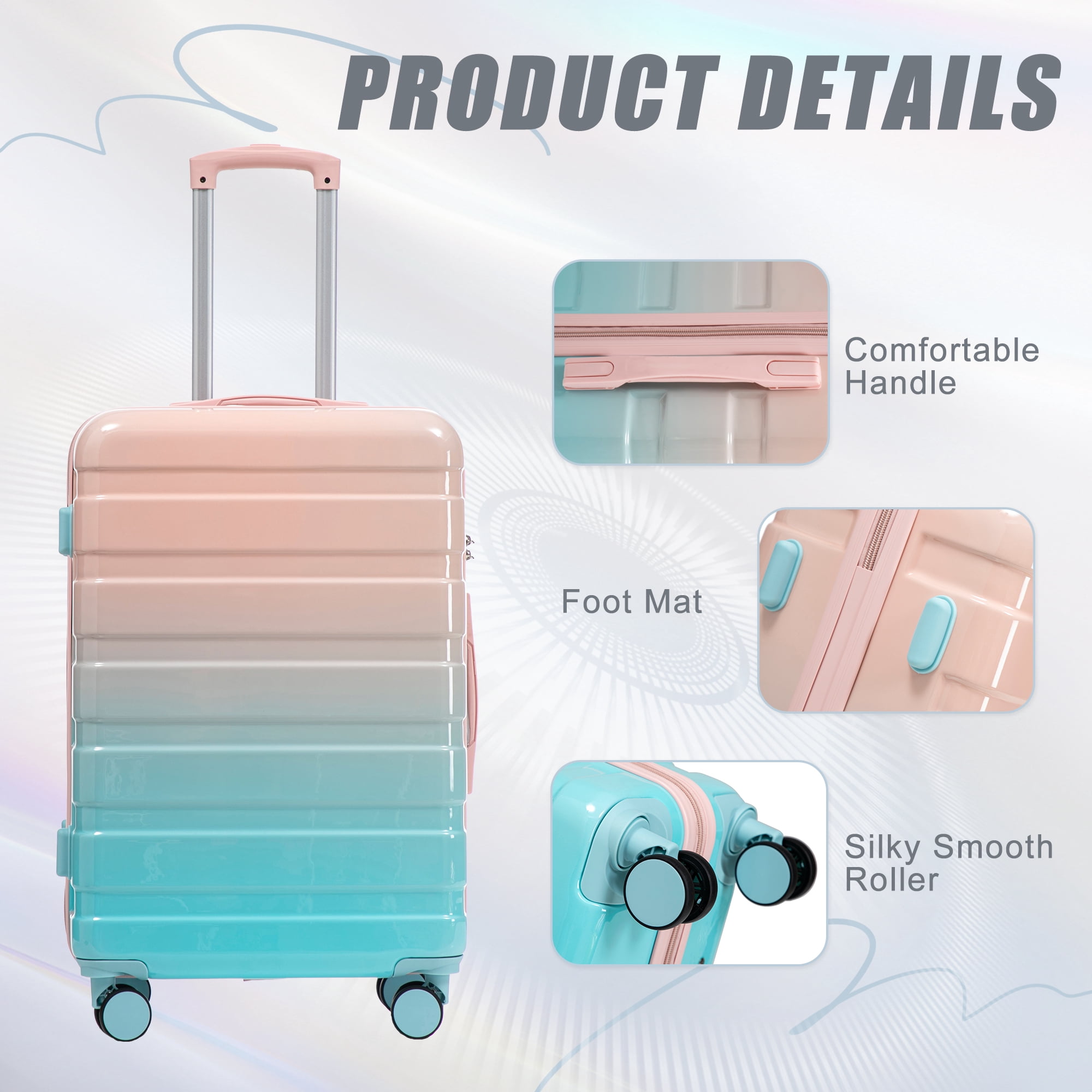 Alvantor 3 Piece Luggage Sets, Hardside Lightweight Suitcase with Gradient Color and Combination Lock, 20/24/28 Inch, Blue+Pink
